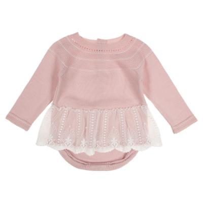 Picture of Granlei Baby Girls Knit & Lace Trim Jampant Set X 2 - Pale Pink 