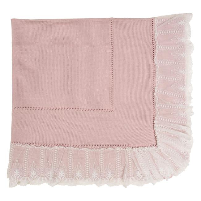 Picture of Granlei Baby Girls Knit Shawl With Wide Lace Ruffle - Pale Pink