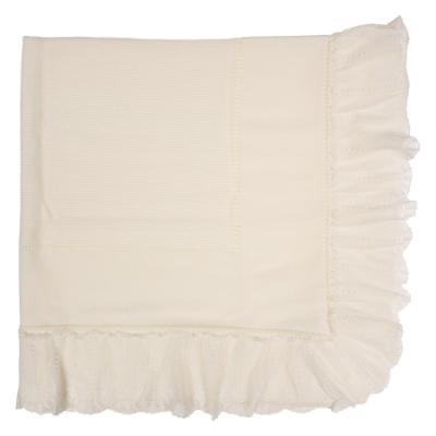 Picture of Granlei Baby Knit Shawl With Wide Lace Ruffle - Ivory