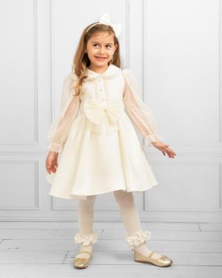 Picture of Caramelo Kids Girls Satin Dress With Tulle Ruffles & Headband - Ivory