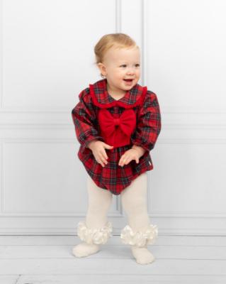 Picture of Caramelo Kids Baby Girls Woven Check Big Bow Romper - Red Tartan