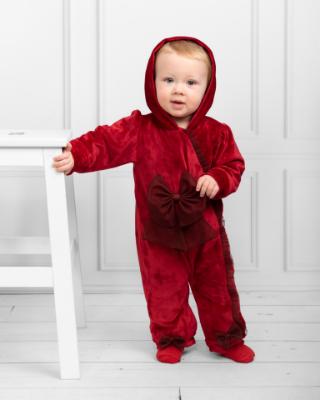 Picture of Caramelo Kids Baby Girls Velour All In One With Tulle Bow - Red