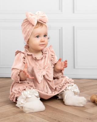 Picture of Caramelo Kids Baby Girls Velour Tiered Dress & Pearl Turban Set X 2 - Pink