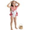 Picture of Meia Pata Girls Salerno Apples Swimsuit - White Red Gingham