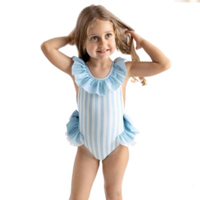 Picture of Meia Pata Girls Blue Stripes Salerno Swimsuit - White Blue