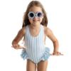 Picture of Meia Pata Girls Blue Stripes Capri Big Bow Swimsuit - White Blue