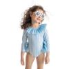 Picture of Meia Pata Girls Blue Stripes Tramonti Long Sleeve Swimsuit - White Blue 