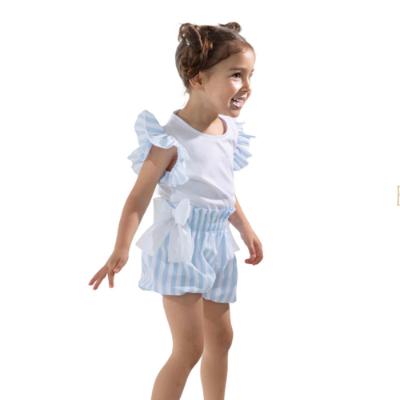 Picture of Meia Pata Girls Blue Stripes Ruffle T-shirt & Bubbly Shorts Set X 2 - White Blue