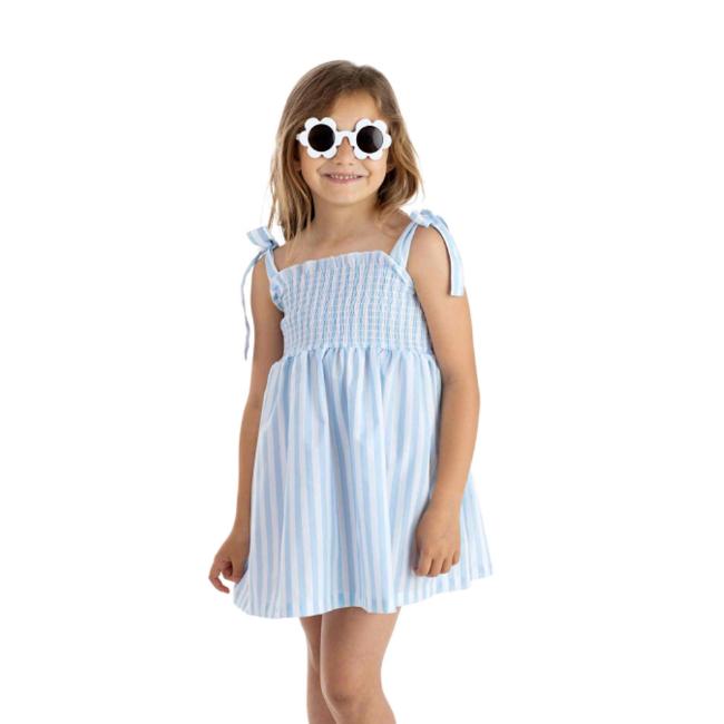 Picture of Meia Pata Girls Blue Stripes Frilled Beach Dress - White Blue