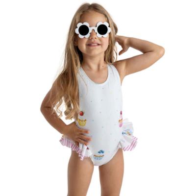 Picture of Meia Pata Girls Cupcakes Capri Big Bow Swimsuit - White Pink