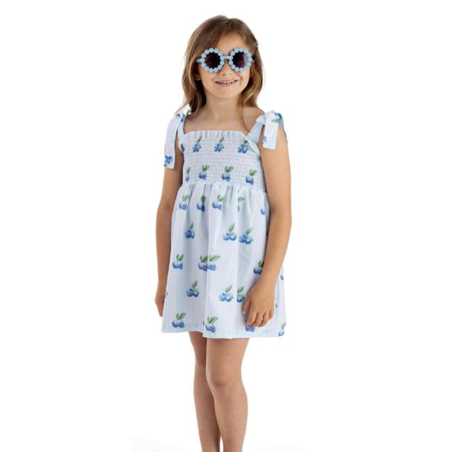 Picture of PRE ORDER Meia Pata Girls Blueberries Frilled Beach Dress - White Blue