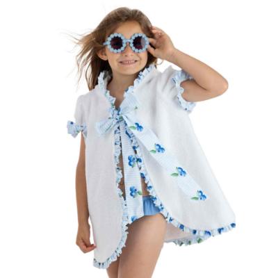 Picture of Meia Pata Girls Blueberries Hooded Beach Cover-up - White Blue