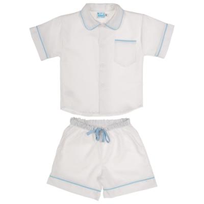 Picture of Salero Boys Short Sleeve Top & Shorts Pyjamas - White Pale Blue 