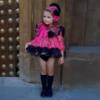 Picture of Ela Confeccion Girls Cristal Ruffle Dress Panties Bonnet Set X 3 - Coral Navy Blue