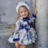 Picture of Ela Confeccion Girls Penelope Ruffle Dress Panties Bonnet Set X 3 - Royal Blue Ivory