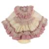 Picture of Ela Confeccion Girls Rosa Ruffle Dress Panties Bonnet Set X 3 - Ivory Dark Pink