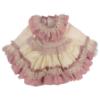 Picture of Ela Confeccion Girls Rosa Ruffle Dress Panties Bonnet Set X 3 - Ivory Dark Pink