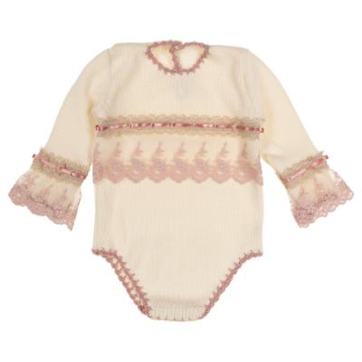 Picture of Ela Confeccion Baby Girls Knitted 4 Piece Lace Set - Ivory Dark Pink