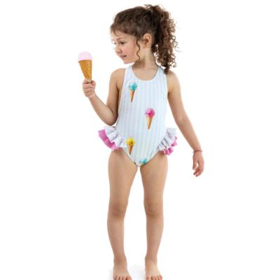 Picture of Meia Pata Girls Ice Cream Capri Big Bow Swimsuit - White Pink