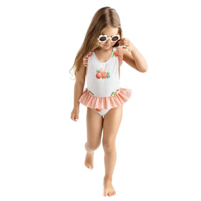 Picture of Meia Pata Girls Peaches Ravello Skirted Swimsuit - White Peach