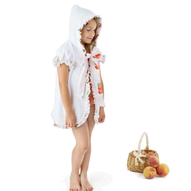 Picture of Meia Pata Girls Peaches Hooded Beach Cover-up - White Peach