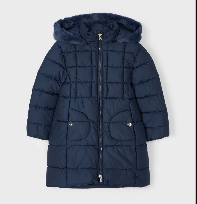 Picture of Mayoral Mini Girls Long Padded Coat - Navy