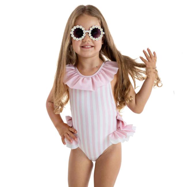 Picture of Meia Pata Girls Pink Stripes Salerno Swimsuit - White Pink