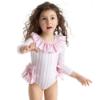 Picture of Meia Pata Girls Pink Stripes Tramonti Long Sleeve Swimsuit - White Pink