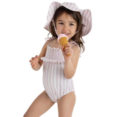 Picture of Meia Pata Baby Girls Pink Stripes Marini Smocked Swimsuit - White Pink