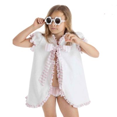 Picture of Meia Pata Girls Pink Stripes Hooded Beach Cover-up - White Pink