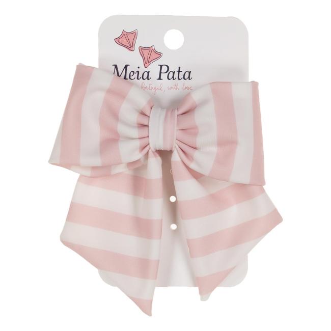 Picture of Meia Pata Girls Pink Stripes Beach Hair Bow On Clip - White Pink