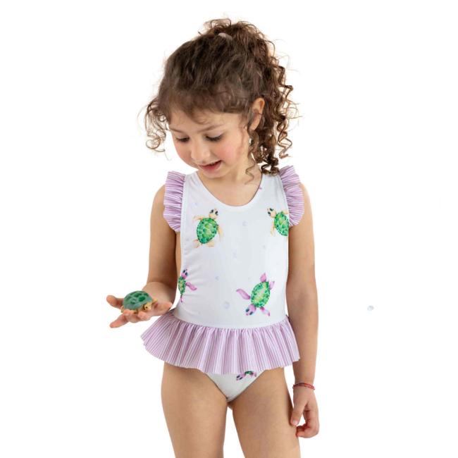 Picture of Meia Pata Girls Turtles Ravello Skirted Swimsuit - White Lilac