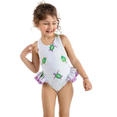 Picture of Meia Pata Girls Turtles Capri Big Bow Swimsuit - White Lilac