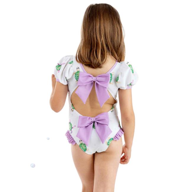 Picture of Meia Pata Girls Turtles Atrani Open Back Swimsuit - White Lilac