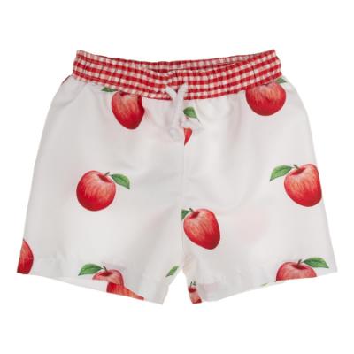 Picture of Meia Pata Boys Apples Swim Trunks - White Red