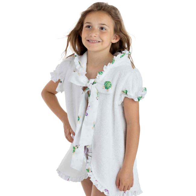 Picture of Meia Pata Girls Turtles Hooded Beach Cover-up - White Lilac