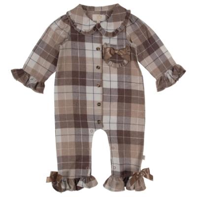 Picture of Caramelo Kids Baby Girls Woven Check Ruffle Romper -  Beige 