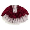 Picture of Ela Confeccion Girls Lace Ruffle Dress Panties Bonnet Set X 3 - Burgundy White