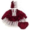 Picture of Ela Confeccion Girls Lace Ruffle Dress Panties Bonnet Set X 3 - Burgundy White