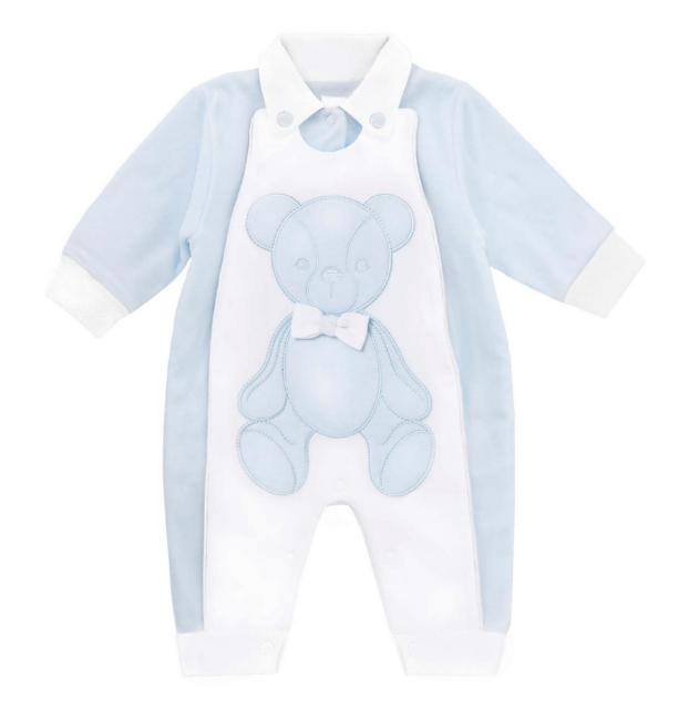 Picture of Sofija Baby Edgar Front Opening Feet Out Velour Babygrow - White Blue 