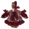 Picture of Ela Confeccion Girls Ruffle Flores Dress Panties Bonnet Set X 3 - Burgundy 