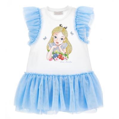 Picture of Monnalisa Girls Alice In Wonderland Tulle Jersey Dress - Blue