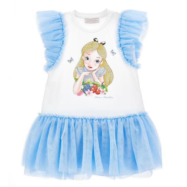 Picture of PRE-ORDER Monnalisa Girls Alice In Wonderland Tulle Jersey Dress - Blue