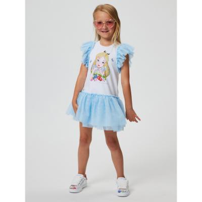 Picture of Monnalisa Girls Alice In Wonderland Tulle Jersey Dress - Blue