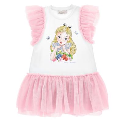 Picture of PRE-ORDER Monnalisa Girls Alice In Wonderland Tulle Jersey Dress - Pink