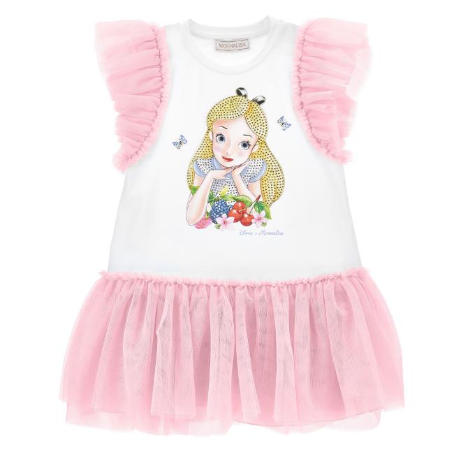 Picture of PRE-ORDER Monnalisa Girls Alice In Wonderland Tulle Jersey Dress - Pink