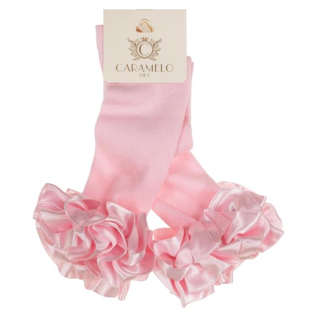 Picture of Caramelo Kids Girls Ruffle Ribbon Knee High Socks - Pink