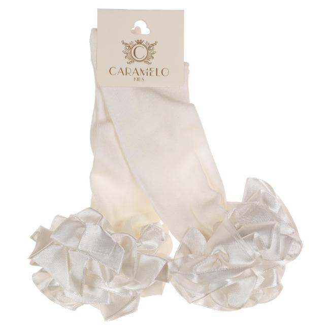 Picture of Caramelo Kids Girls Ruffle Ribbon Knee High Socks - Ivory