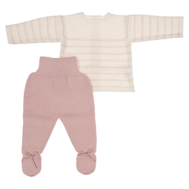 Picture of Granlei Baby Girls Soft Knit Sweater & Pant Set X 2 - Ivory Pale Pink