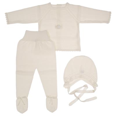 Picture of Granlei Baby Unisex Knit Openwork Sweater Bonnet & Pant Set X 3 - Ivory 